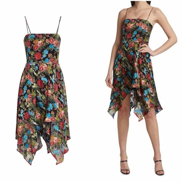 Alice + Olivia Heather  DEVORÉ Chiffon Asymmetrical Dress Floral Size 2 - Picture 10 of 14